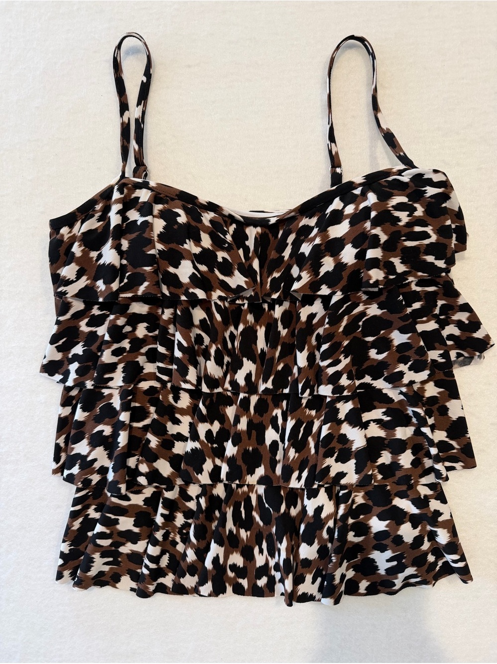Slimshaper Women’s Leopard Print Ruffle Tankini Top Spaghetti Straps L